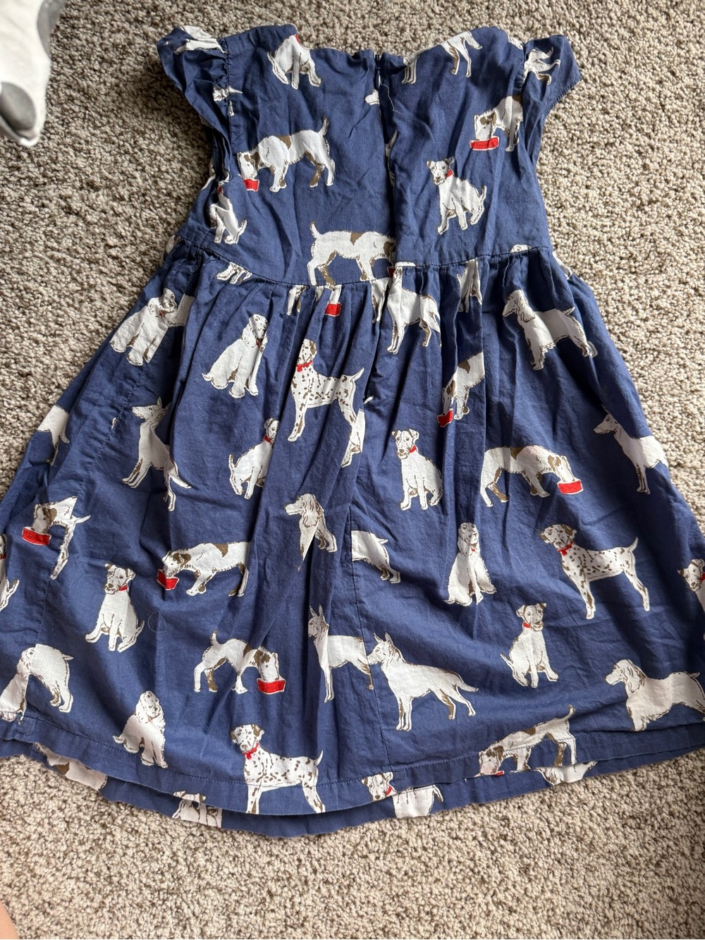 Mini Boden Navy Dress with White Dog Print and Red Accents